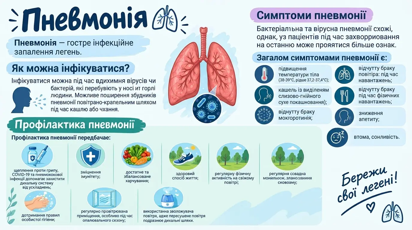 Зображення для новини Пневмонія – гостре інфекційне запалення легень