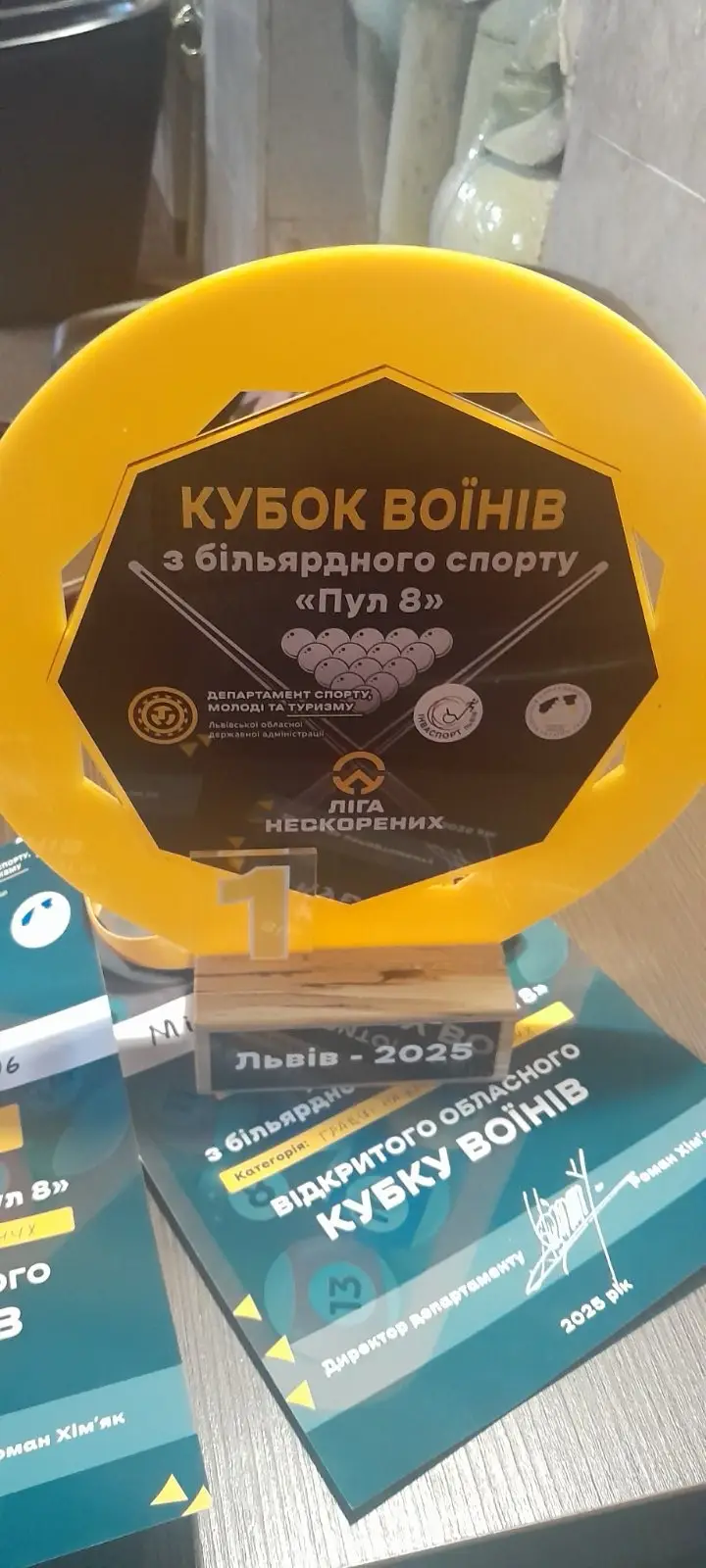 Зображення для новини Перший відкритий обласний "Кубок Воїнів" з більярдного спорту в дисципліні "Пул-8"